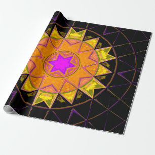Papel De Regalo Naranja de flores Mosaic Kaleidoscope rosa y negro