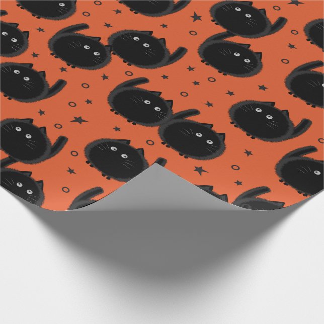 Papel De Regalo Naranja de Halloween de felina negra (Esquina)