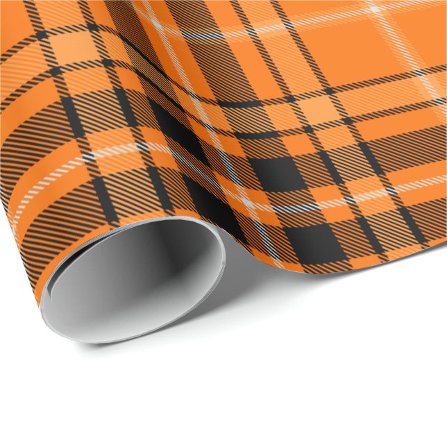 Papel De Regalo Naranja de Halloween Tartan (Esquina del rollo)