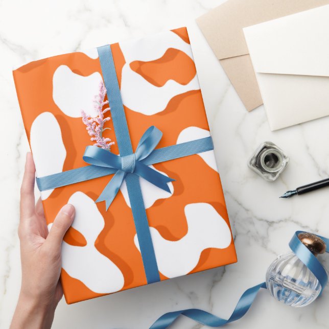 Papel De Regalo Naranja de impresión de Leopardo Blanco (Regalar)