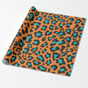 Papel De Regalo Naranja de impresión de leopardo, negro, Aqua