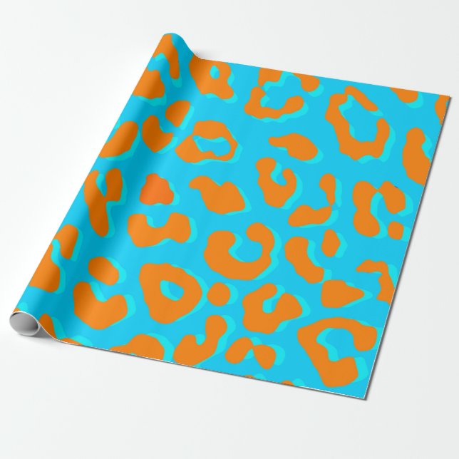Papel De Regalo Naranja de impresión Leopardo Azul (Desenrollado)