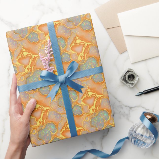 Papel De Regalo Naranja de moda Faux Gold & Opal | (Regalar)