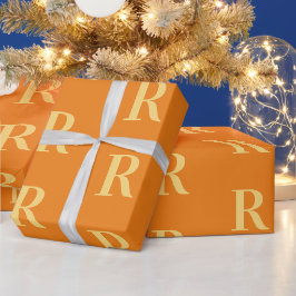 Papel De Regalo Naranja de patrón de monograma simple