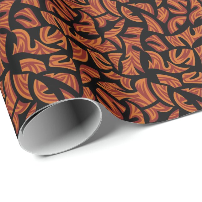 Papel De Regalo Naranja de patrón tribal étnico marrón negro (Esquina del rollo)