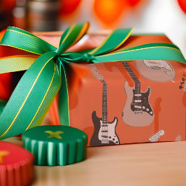 Papel De Regalo Naranja de patrones de guitarra retro instrumentos