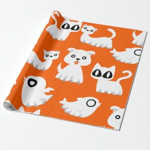 Papel De Regalo naranja de perro de hurón fantasma de halloween