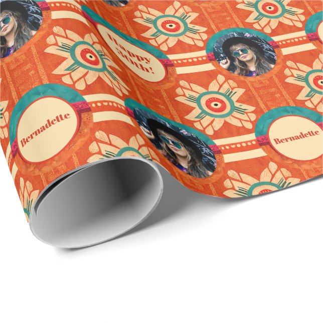 Papel De Regalo Naranja de sentimiento fotográfico Cumpleaños de e (Esquina del rollo)