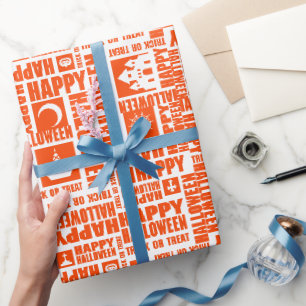 Papel De Regalo Naranja de tipografía divertida de Halloween