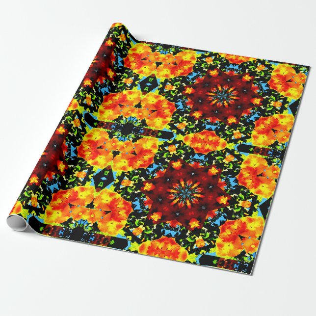 Papel De Regalo Naranja Floral (Desenrollado)