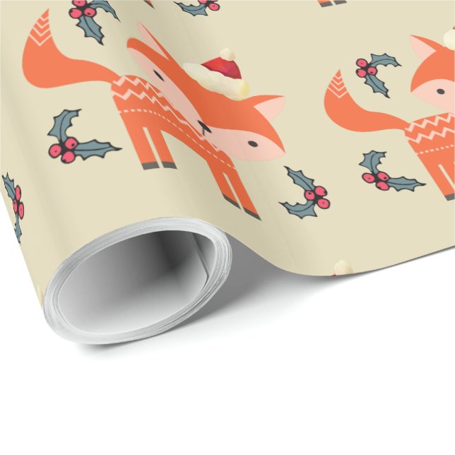 Papel De Regalo Naranja Fox En Santa Hat Cuidados Navidades Whimsi (Esquina del rollo)