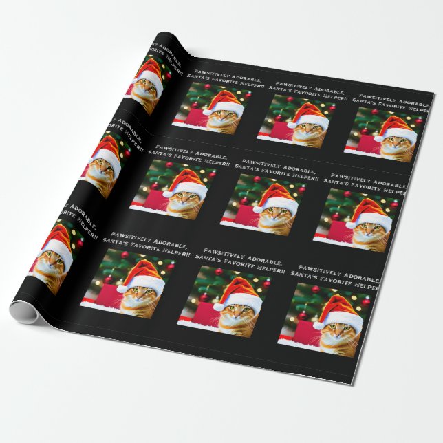 Papel De Regalo Naranja gato en Navidades de Santa hat envolver pa (Desenrollado)