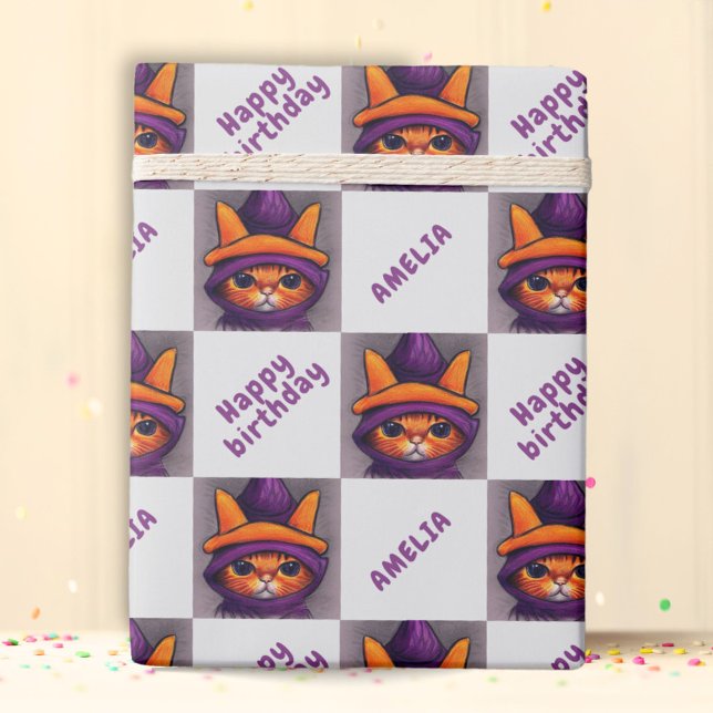 Papel De Regalo Naranja Gato Feliz Cumpleaños Niños (Subido por el creador)