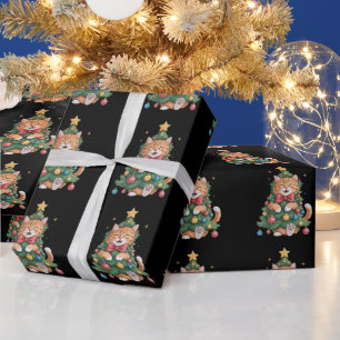 Papel De Regalo Naranja Gato Jengibre Navidad Árbol Mono Navidad 