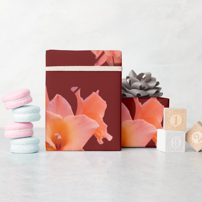 Papel De Regalo Naranja Gladiolus Floral (Baby Shower)