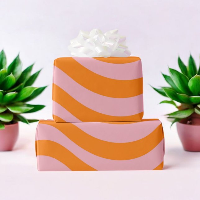 Papel De Regalo Naranja Groovy Groovy Wavy Stripe Moderno Minimali (Subido por el creador)