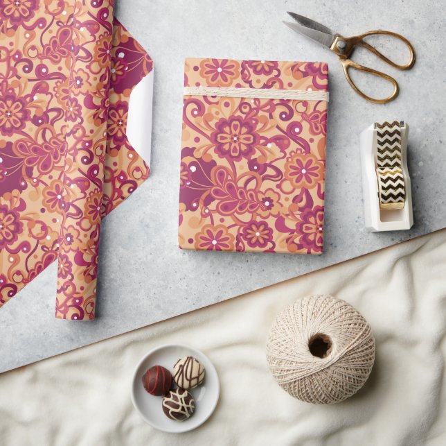 Papel De Regalo Naranja Groovy Psychedelic años 60 Años 70 Cumplea (Artesanía)