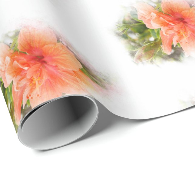 Papel De Regalo Naranja Hibiscus (Esquina del rollo)