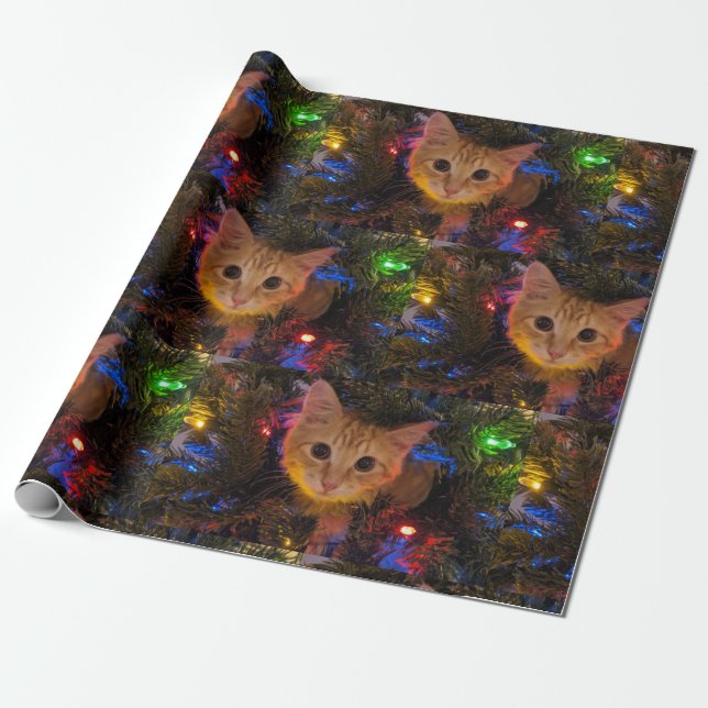Papel De Regalo Naranja Kitty Navidades Paper (Desenrollado)