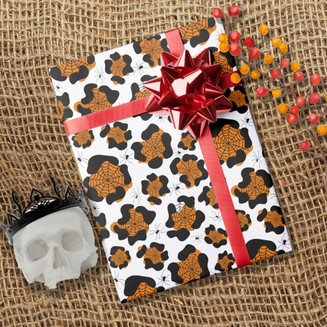 Papel De Regalo Naranja Leopard Print Spider Pattern Halloween (Subido por el creador)