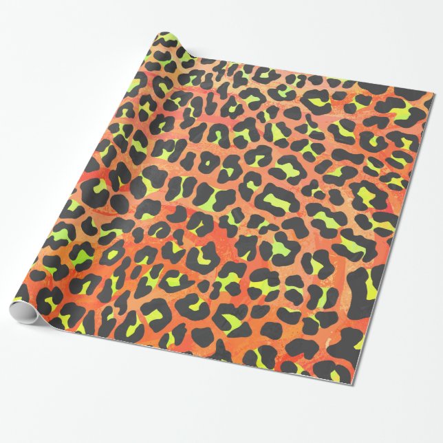 Papel De Regalo Naranja leopardo e impresión amarilla (Desenrollado)