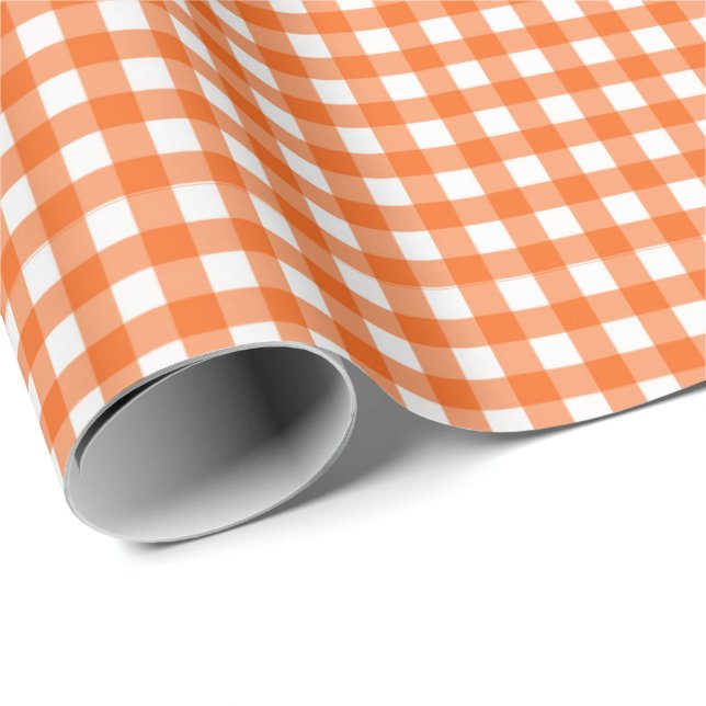 Papel De Regalo Naranja| Libro Blanco de Gingham (Esquina del rollo)