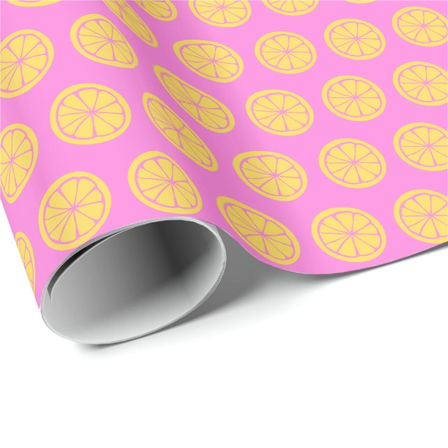 Papel De Regalo Naranja lindo Patrón de fruta moderna rosa calient (Esquina del rollo)