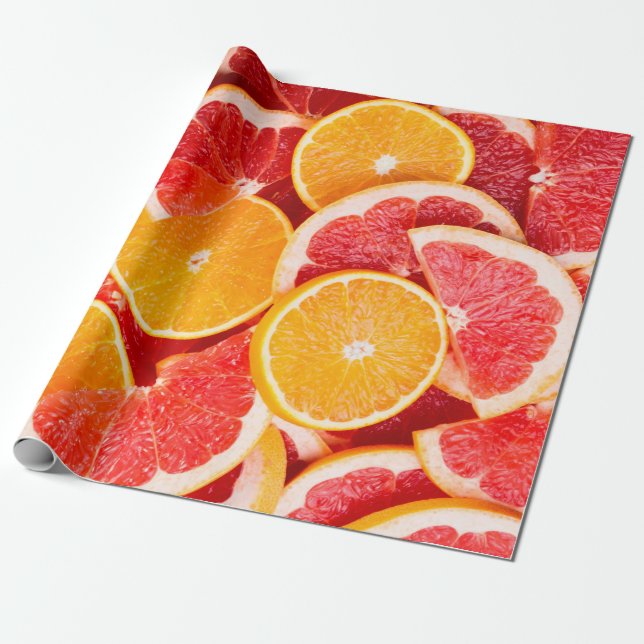 Papel De Regalo Naranja maduro fresco y fondo de pomelo (Desenrollado)