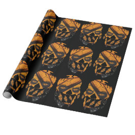 Papel De Regalo Naranja Mariposa Wings Skulls Black
