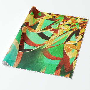 Papel De Regalo Naranja marrón rayas sobre fondo rústico verde