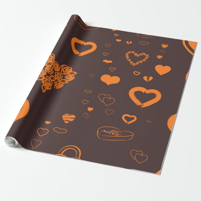 Papel De Regalo Naranja moderno de corazón lindo (Desenrollado)