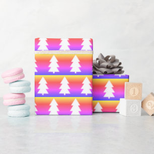 Papel De Regalo Naranja morado azul del árbol de Navidad blanco