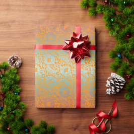 Papel De Regalo Naranja Multicolor Ornamento Floral Único Medieval