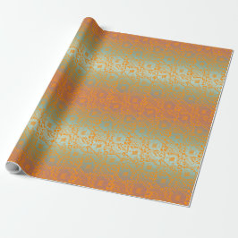 Papel De Regalo Naranja Multicolor Ornamento Floral Único Medieval