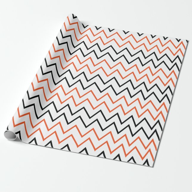 Papel De Regalo Naranja Negro Chevron Zigzag (Desenrollado)