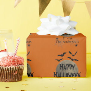 Papel De Regalo Naranja negro Spooky Spider Happy Halloween Patter