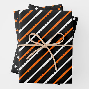 Papel de regalo naranja, negro y blanco