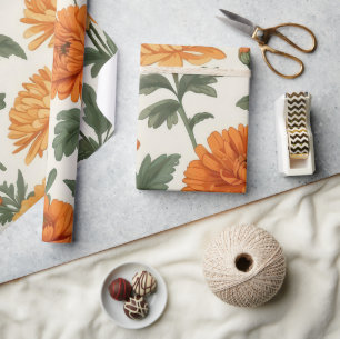 Papel De Regalo Naranja Oro Otoño Marigolds Foliage Pattern