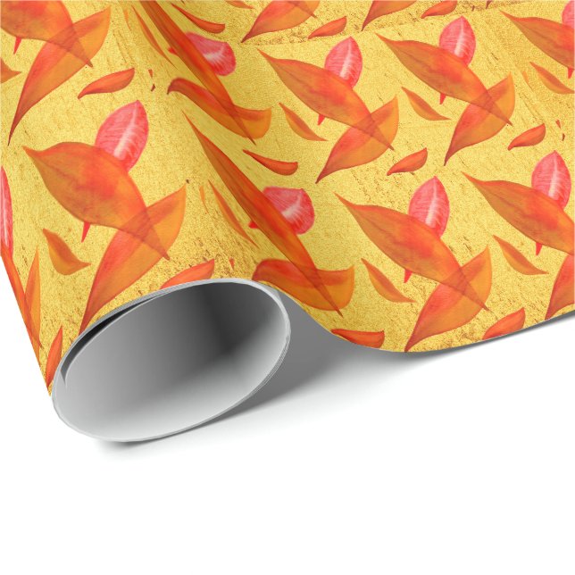 Papel De Regalo Naranja Otoño otoño arte de hoja estacional (Esquina del rollo)