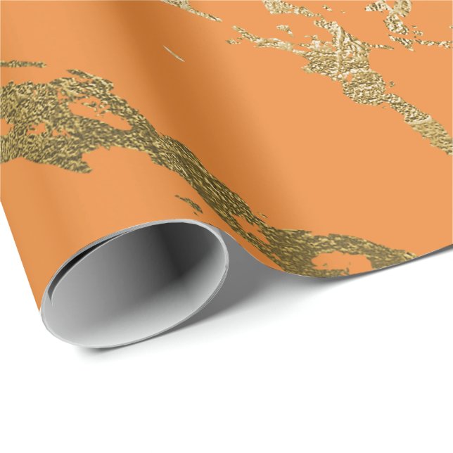 Papel De Regalo Naranja Peach Gold Marble Glam Brillante Resumen V (Esquina del rollo)