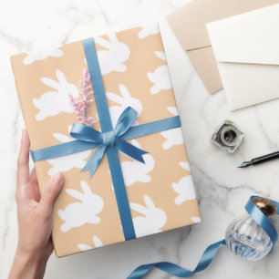 Papel De Regalo Naranja Peach White Rabbit Pastel