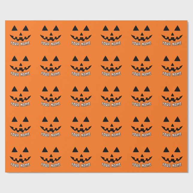 Papel De Regalo Naranja personalizado Calabaza Halloween su nombre (Superficie plana)