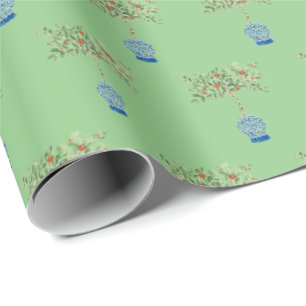Papel De Regalo Naranja pintado a mano Árbol Ginger Jar Jars Wrapp