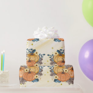Papel De Regalo Naranja Purpurinoso Calabazas En Purpurinoso Graci