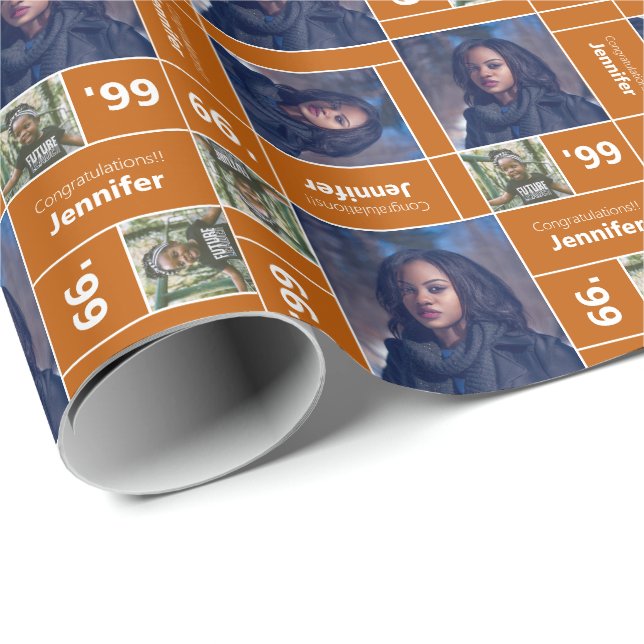 Papel De Regalo Naranja Quemado de Año de Graduación de Fotografía (Esquina del rollo)