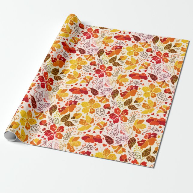 Papel De Regalo Naranja quemado Tropical Hibiscus Florals Boda (Desenrollado)