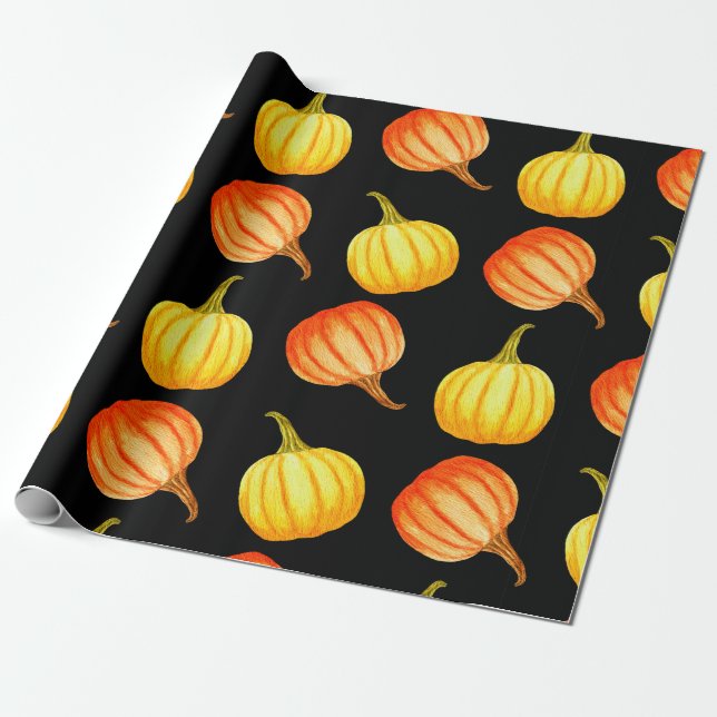 Papel De Regalo Naranja redondo y calabaza amarilla. Agua transpar (Desenrollado)