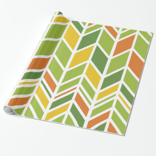Papel De Regalo Naranja Retro Zig-Zag y Chevron Verde