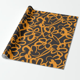 Papel De Regalo Naranja Rodamientos de pincel Floral retroceso de
