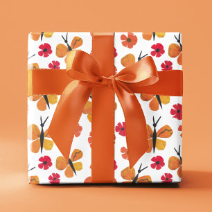 Papel De Regalo Naranja rojo de amapola de mariposa moderna de med